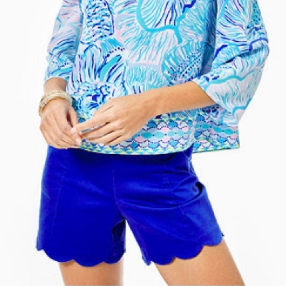 Lilly Pulitzer 5" Arabeth Scallop Stretch Short in corsica blue. Size 2. - Picture 1 of 7